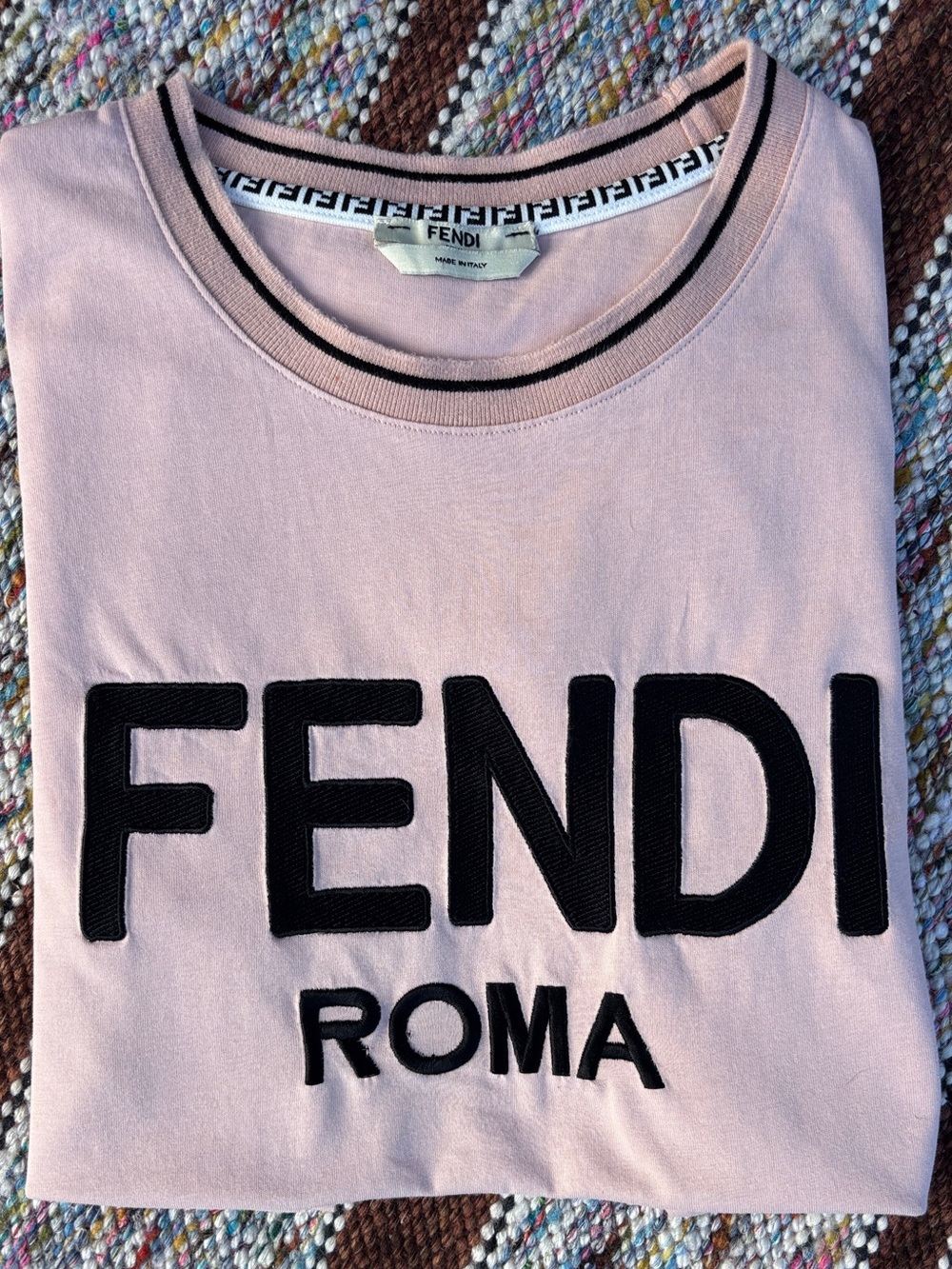 Fendi Pink Crewneck Tee with Black Logo Trim